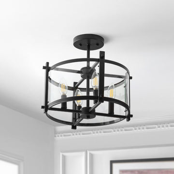 Hampdon 15" Iron/Glass Modern Drum LED Flush Mount - JONATHAN Y